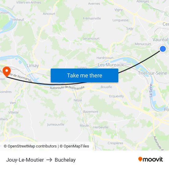 Jouy-Le-Moutier to Buchelay map