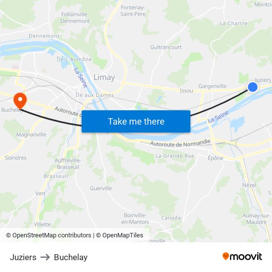 Juziers to Buchelay map