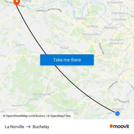 La Norville to Buchelay map