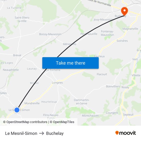 Le Mesnil-Simon to Buchelay map