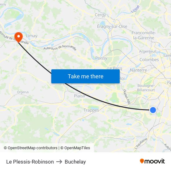 Le Plessis-Robinson to Buchelay map