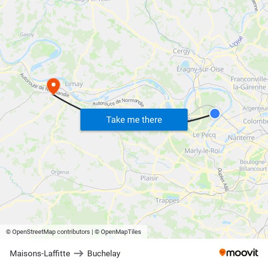 Maisons-Laffitte to Buchelay map