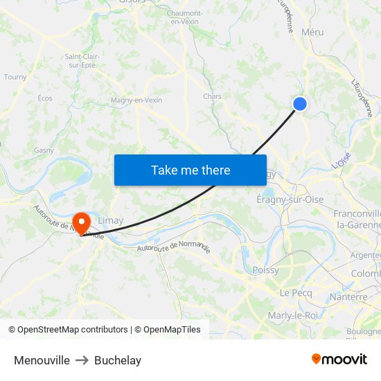 Menouville to Buchelay map
