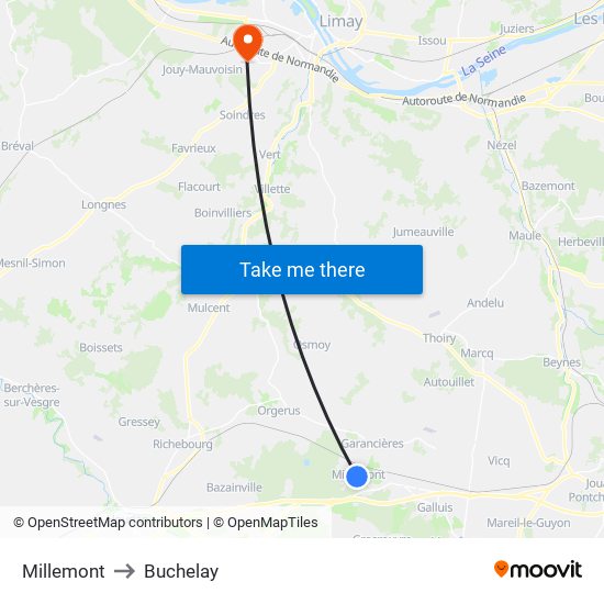 Millemont to Buchelay map