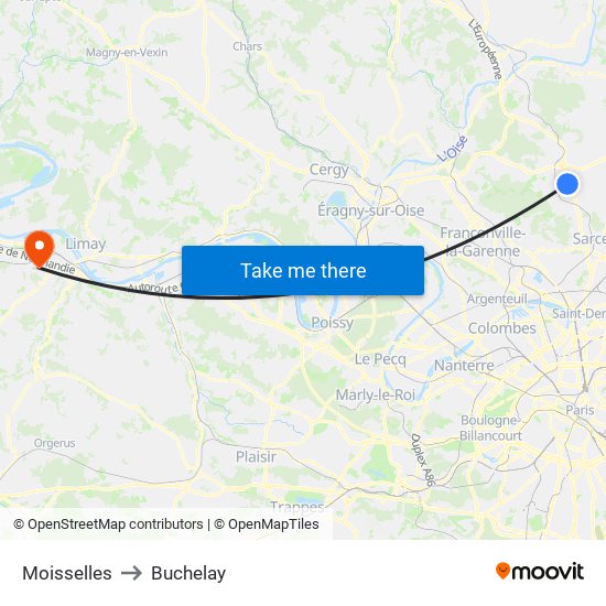 Moisselles to Buchelay map