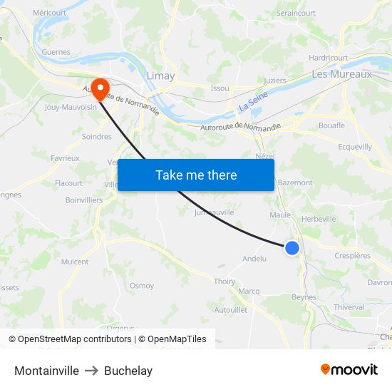 Montainville to Buchelay map
