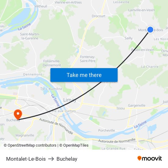 Montalet-Le-Bois to Buchelay map