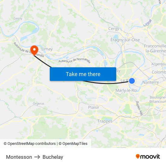 Montesson to Buchelay map