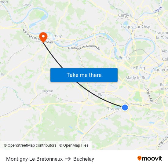 Montigny-Le-Bretonneux to Buchelay map