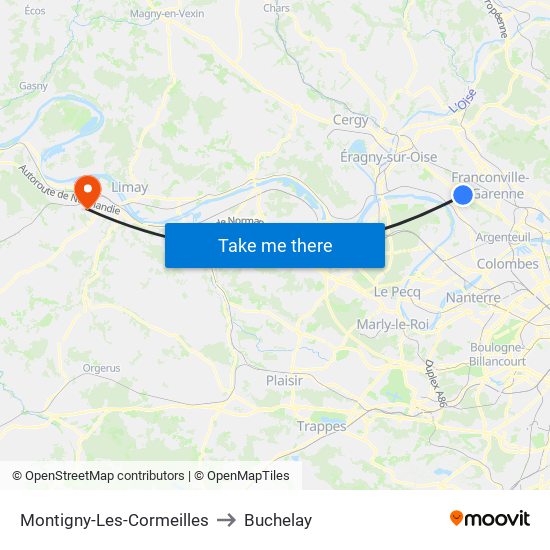 Montigny-Les-Cormeilles to Buchelay map