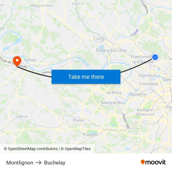 Montlignon to Buchelay map