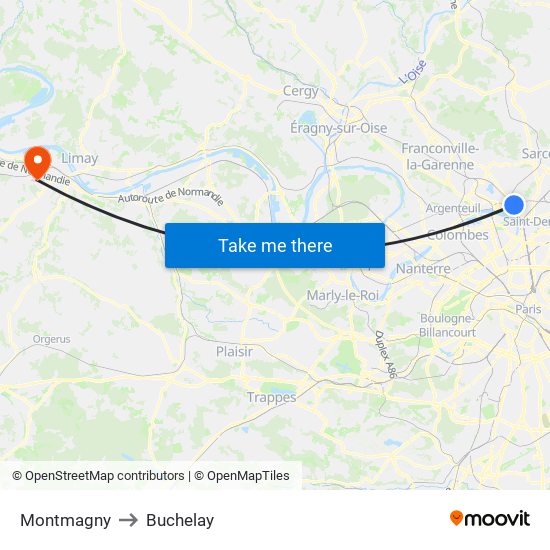 Montmagny to Buchelay map