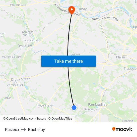 Raizeux to Buchelay map