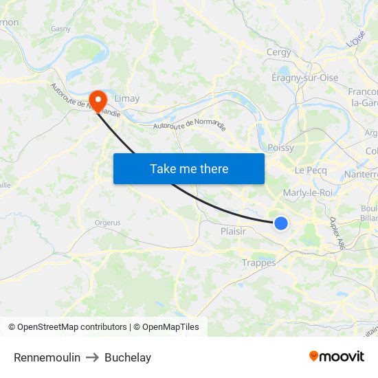 Rennemoulin to Buchelay map