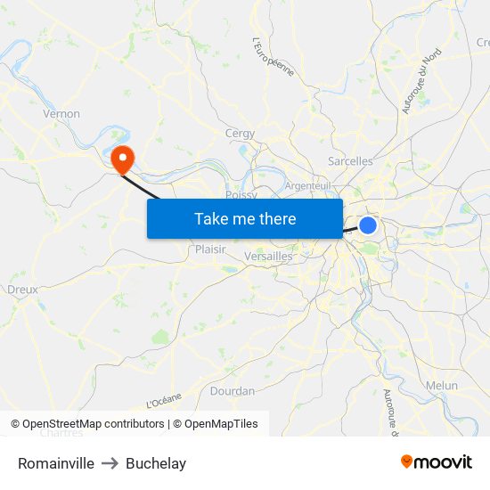 Romainville to Buchelay map