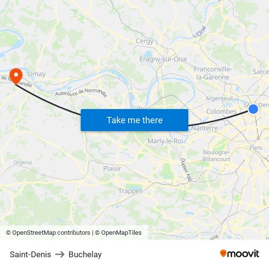 Saint-Denis to Buchelay map