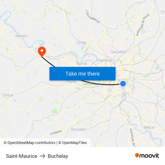 Saint-Maurice to Buchelay map