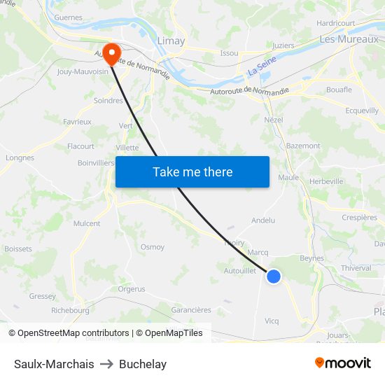 Saulx-Marchais to Buchelay map