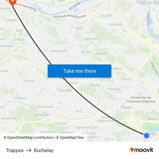 Trappes to Buchelay map