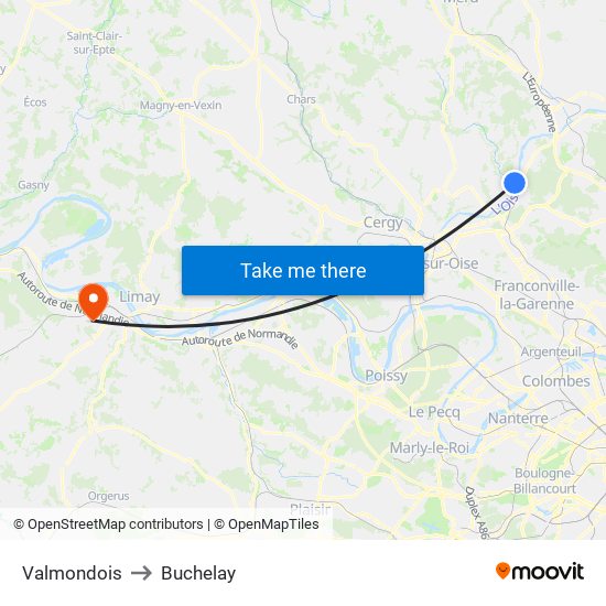 Valmondois to Buchelay map