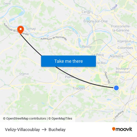 Velizy-Villacoublay to Buchelay map