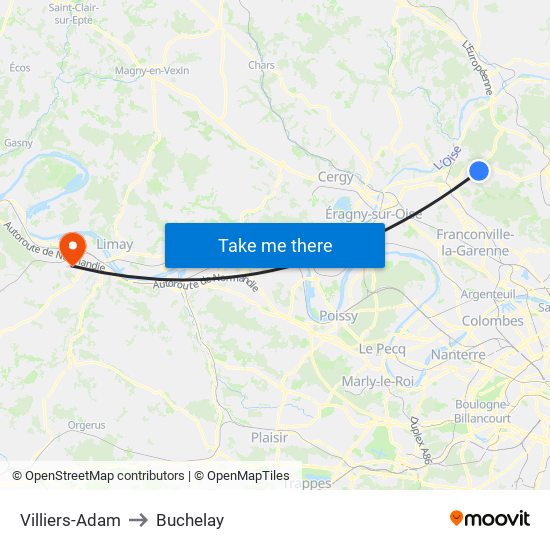 Villiers-Adam to Buchelay map