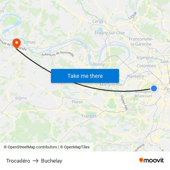 Trocadéro to Buchelay map
