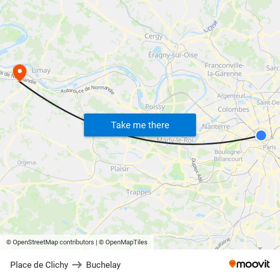 Place de Clichy to Buchelay map