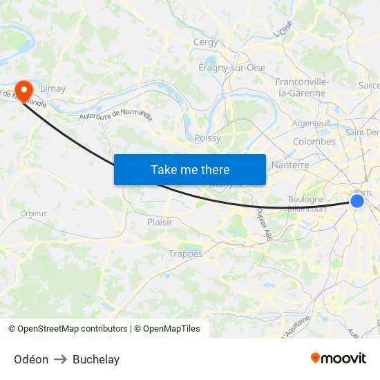 Odéon to Buchelay map