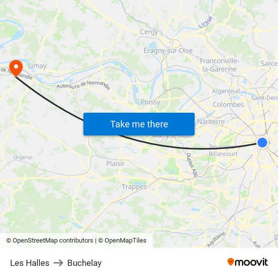 Les Halles to Buchelay map