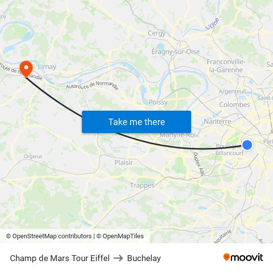 Champ de Mars Tour Eiffel to Buchelay map