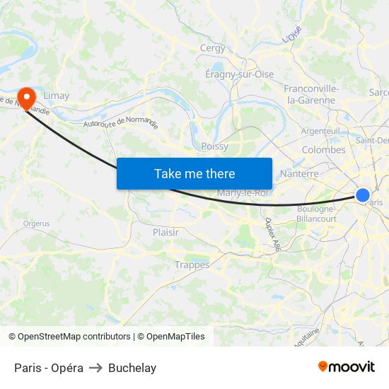Paris - Opéra to Buchelay map