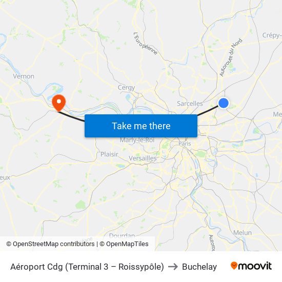 Aéroport Cdg (Terminal 3 – Roissypôle) to Buchelay map