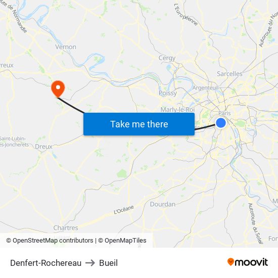 Denfert-Rochereau to Bueil map