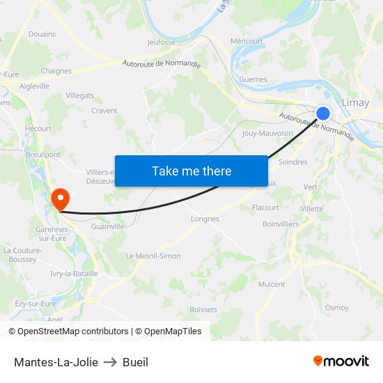 Mantes-La-Jolie to Bueil map