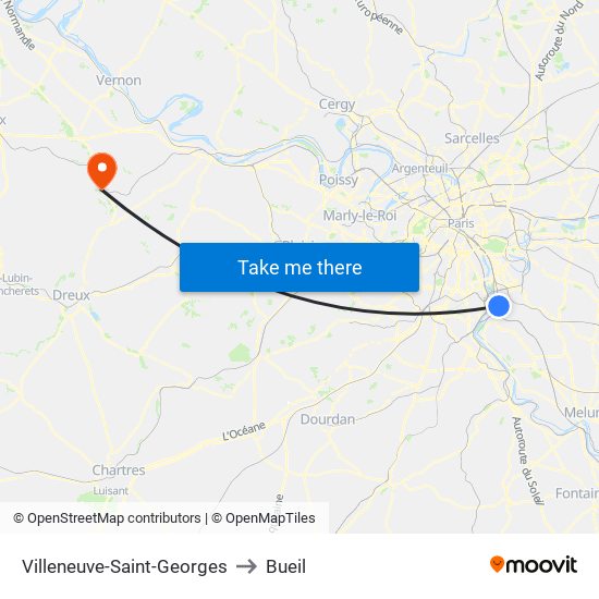 Villeneuve-Saint-Georges to Bueil map