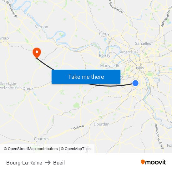 Bourg-La-Reine to Bueil map