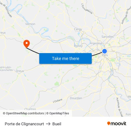 Porte de Clignancourt to Bueil map