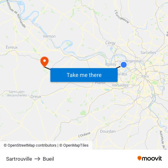 Sartrouville to Bueil map