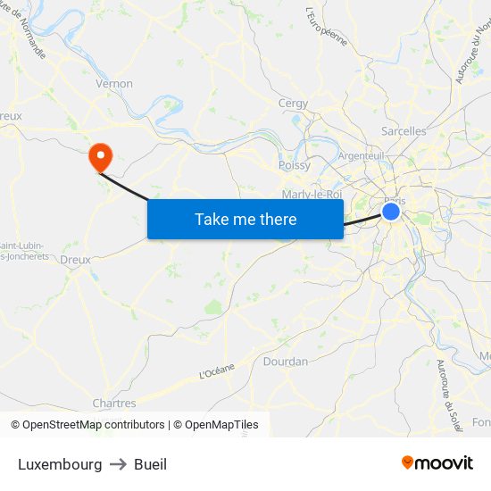 Luxembourg to Bueil map