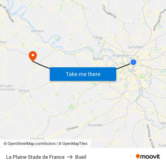 La Plaine Stade de France to Bueil map