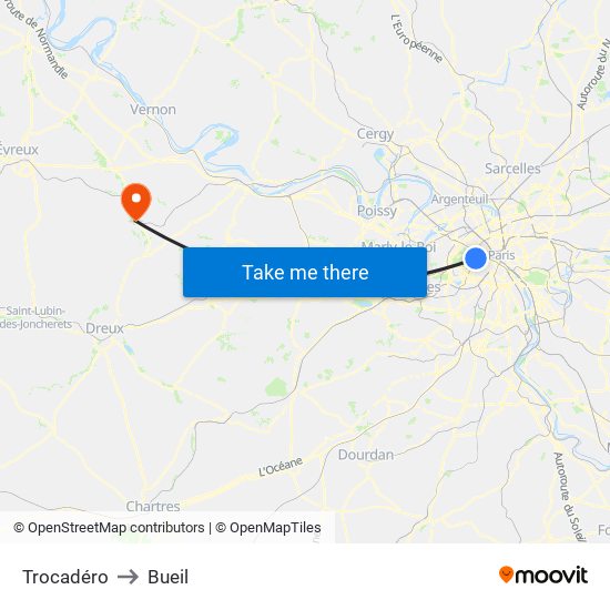Trocadéro to Bueil map