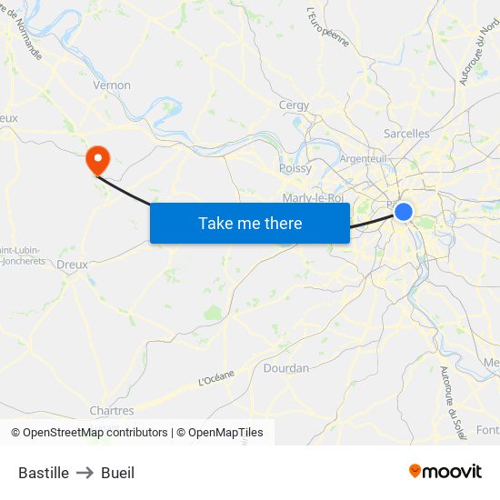 Bastille to Bueil map