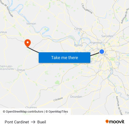 Pont Cardinet to Bueil map