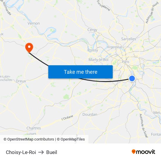 Choisy-Le-Roi to Bueil map