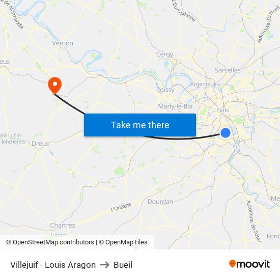 Villejuif - Louis Aragon to Bueil map