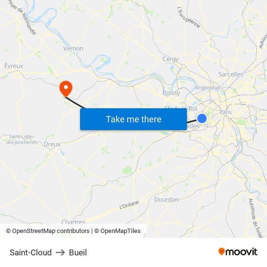 Saint-Cloud to Bueil map