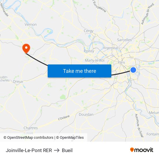 Joinville-Le-Pont RER to Bueil map