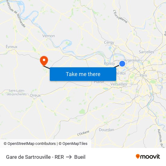 Gare de Sartrouville - RER to Bueil map