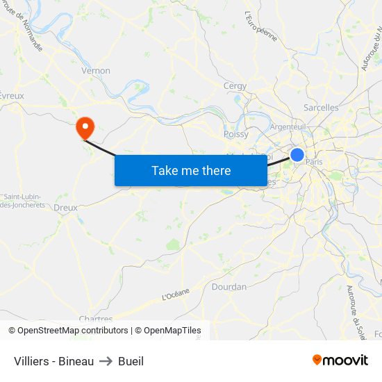 Villiers - Bineau to Bueil map